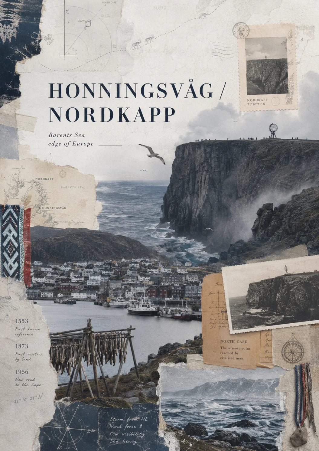 Nordkap-Archivtafel mit Fischerei, Wiederaufbau und Plateau-Geschichte